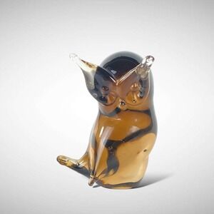 Vincenzo Nason Murano Art Glass Owl Figurine 1980s Root‎ Beer Brown